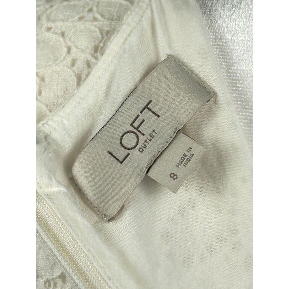 LOFT Outlet Wht Eyelet Lace Wms Dress Sz 8 Fully Lined, Sleeveless 100% Cotton - Picture 6 of 12